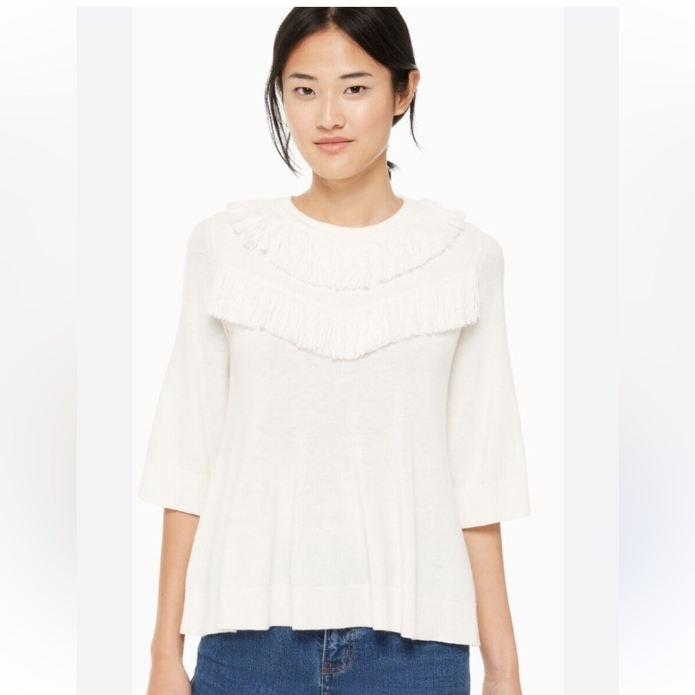 Kate Spade Fringe Pullover Wool Blend Sweater in Cream Sz XXS